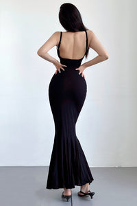 Sexy Women Square Neck Sleeveless Strap Backless Maxi Dress