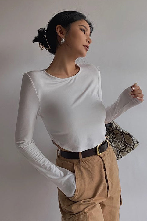 Women's Asymmetrical Hem Crop Top Shirt