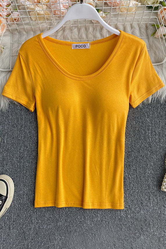 Fashion Women Scoop Neck Short Sleeve T-Shirt Top