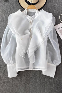 Fashion Women Lace Buttons Long Sleeve Shirt Top