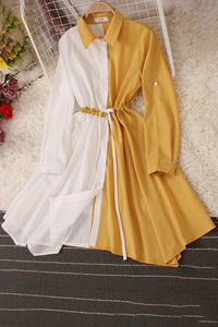 Fashion Women Multicolor Long Sleeve Buttons Irregular Maxi Dress