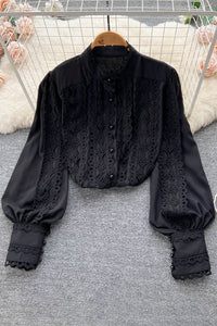 Fashion Women Lace Hollow Long Sleeve Tops