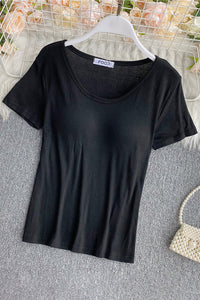 Fashion Women Scoop Neck Short Sleeve T-Shirt Top