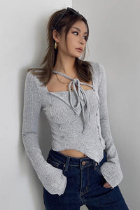 Women's Asymmetrical Hem Rib-knit Sweater Tops Shirt
