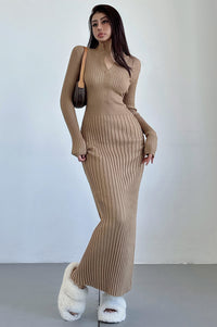 Fashion V-Neck Long Sleeve Knit Sweater Dress