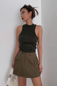 Retro Pocket Side A-Line Low Rise Skirt