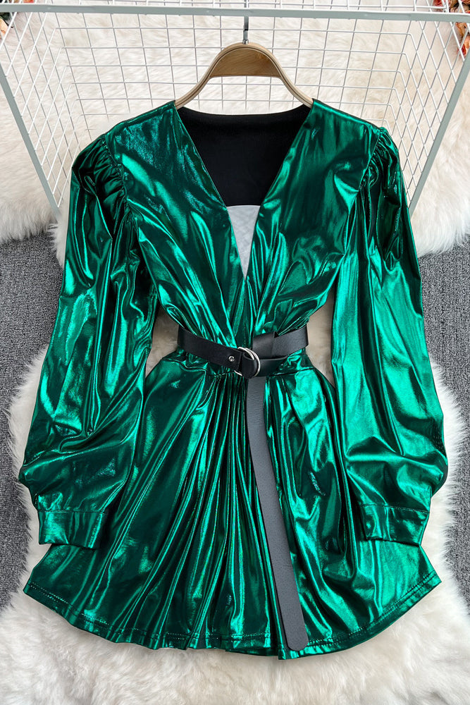 Fashion Women V-Neck Long Sleeve Ruffle Mini Dress TOP SHOW Fashion Women V-Neck Long Sleeve Ruffle Mini Dress TOP SHOW