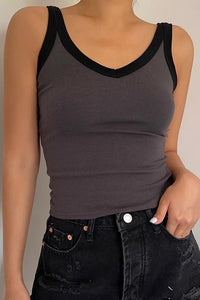 Women's Sleeveless Contrast Trim Tank Tops Fitted Cami Tee Shirt