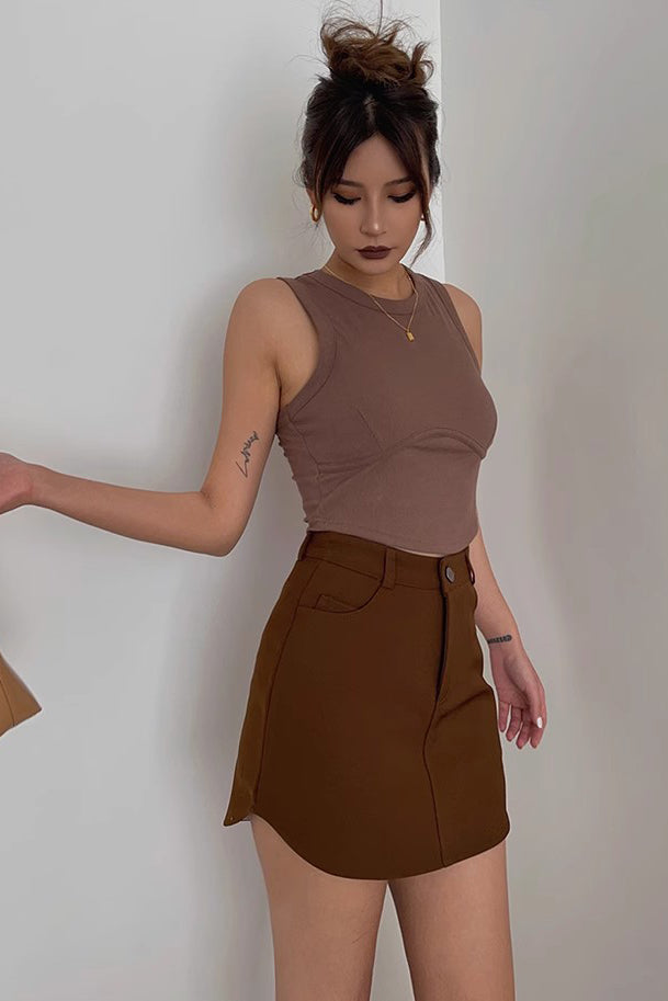 Women's  Buttoned Front Asymmetrical Hem Belted Skirt