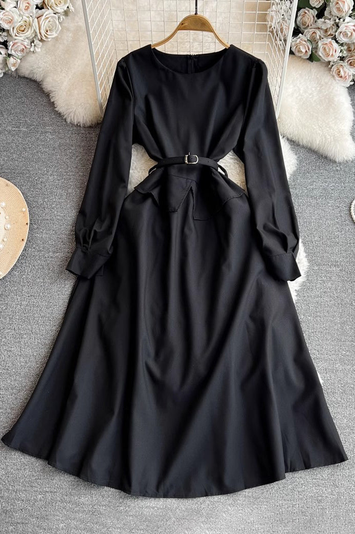 Retro Women Scoop Neck Long Sleeve Maxi Dress