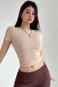 Fashion Women Scoop Neck Short Sleeve Tight Crop Shirt Top Tee