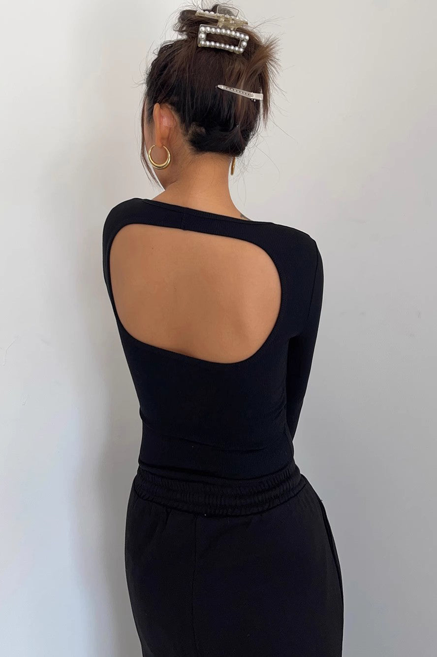 Women's Scoop Neck Backless Long Sleeve T-Shirt