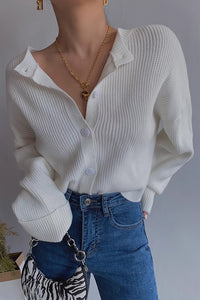 Rib-knit Drop Sleeve Buttoned Front Sweater Cardigan