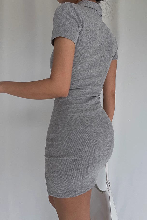 Women's Sexy Lapel Neck Split Hem Bodycon Dress