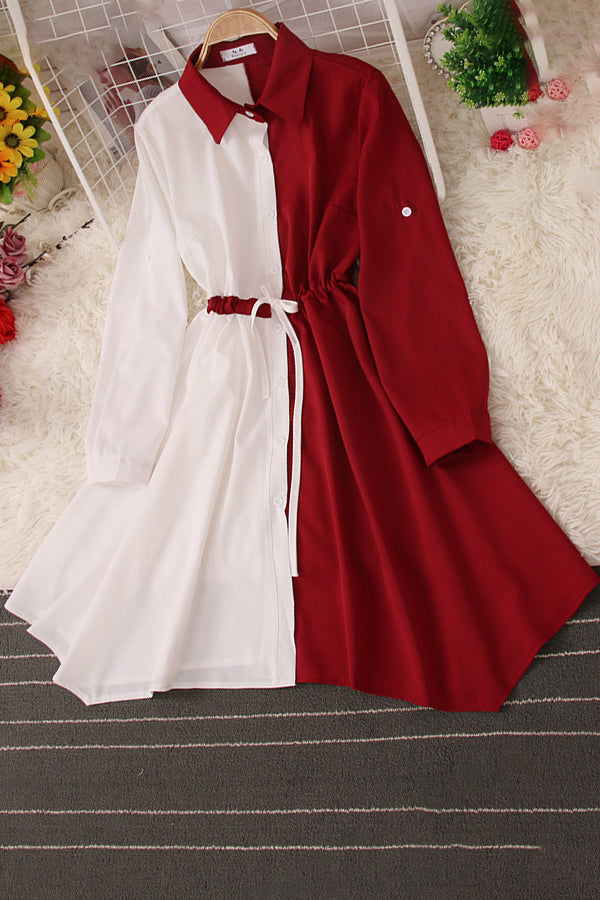 Fashion Women Multicolor Long Sleeve Buttons Irregular Maxi Dress