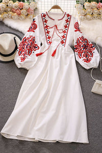 Boho Women Long Sleeve Embroidery Maxi Dress