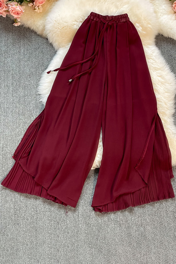 Fashion Women Irregular Drawstring High Waist Pants Trousers