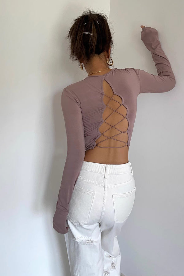 Women's Backless Sexy Crew Neck Fitted Shirt