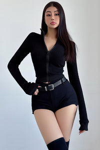 Casual Women Knit Zip Long Sleeve Crop Tops