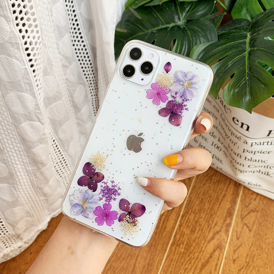 Case For Iphone With Real Flowers Transparent Mobile Phone Case For With Dried Flowers Protective Rubber Crystal Case Handmade Eternal Flower Art Case For Apple 11 12 13 14 15