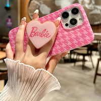 Barbie Pink Houndstooth iPhone Case Simple Fashion Barbie Girl Phone Case Compatible With iPhone 15 14 13 12 11 Serie