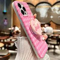 Barbie Pink Houndstooth iPhone Case Simple Fashion Barbie Girl Phone Case Compatible With iPhone 15 14 13 12 11 Serie