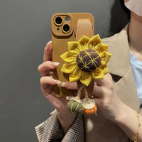 iPhone Case Sunflower Crossbody Phone Case with PU Leather Wrist Strap & Adjustable Shoulder Strap Lanyard Cute Shockproof Protective Case Cover Drop Protection for iPhone 11 12 13 14 15