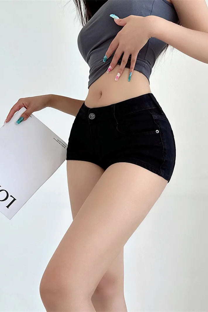 Fashion Women Low Waist Zip Denim Shorts