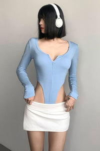 Sexy Women Zip Long Sleeve Bodycon Bodysuit Swimsuit