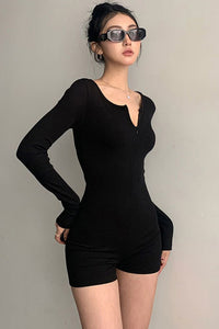 Women Fashion Zip Long Sleeve Bodysuit