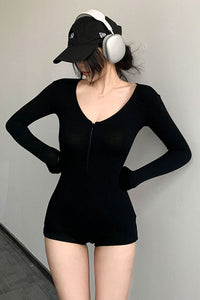 Fashion Women Long Sleeve Zip Romper Jumpsuit Bodysuit