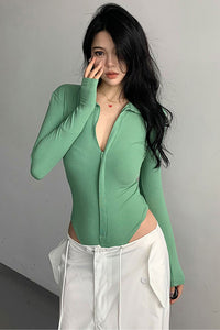 Sexy Women Long Sleeve Zip Bodysuit