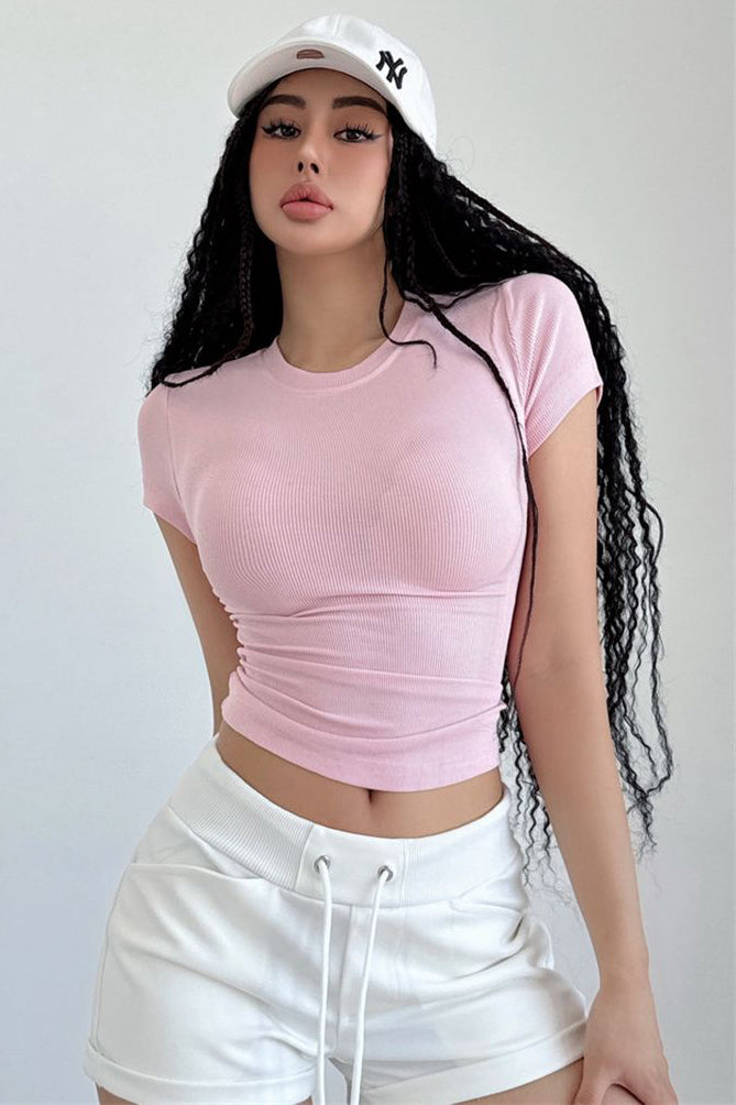 Women Fashion Stretch Short Sleeve Top Tee