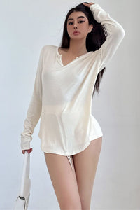 Fashion Women V-Neck Long Sleeve Tight Top Tee