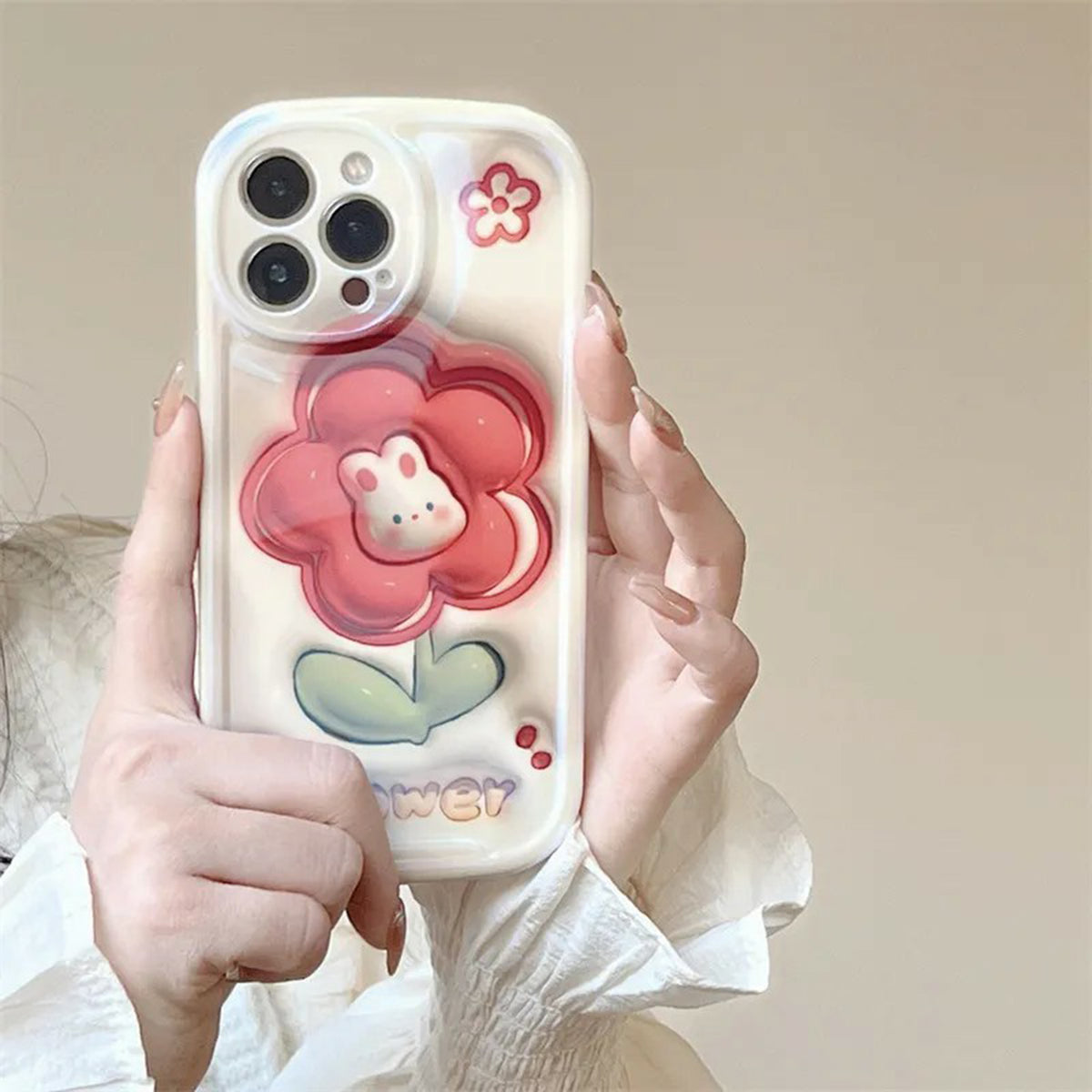 Cute Emboss Colorful Flowers Phone Case for iphone 11 12 13 14 15 Anti-drop All-inclusive Anti-knock Shockproof Cover