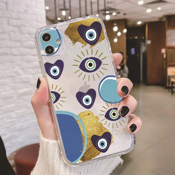 Fashion Cartoon Transparent Devil Eyes Embossed Painted Apple Phone Soft Case Protective Case