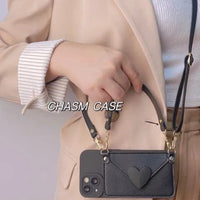 Crossbody Lanyard Necklace Strap Card Holder Purple Case for iPhone 11 12 13 14 15 Coin Purse Cover Case