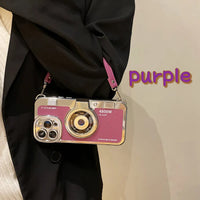 Cute 3D Vintage Camera Phone Case with Hand Strap Unique Cool Silicone TPU Case Shockproof Protective Case Women Girls for iPhone 11 12 13 14 15