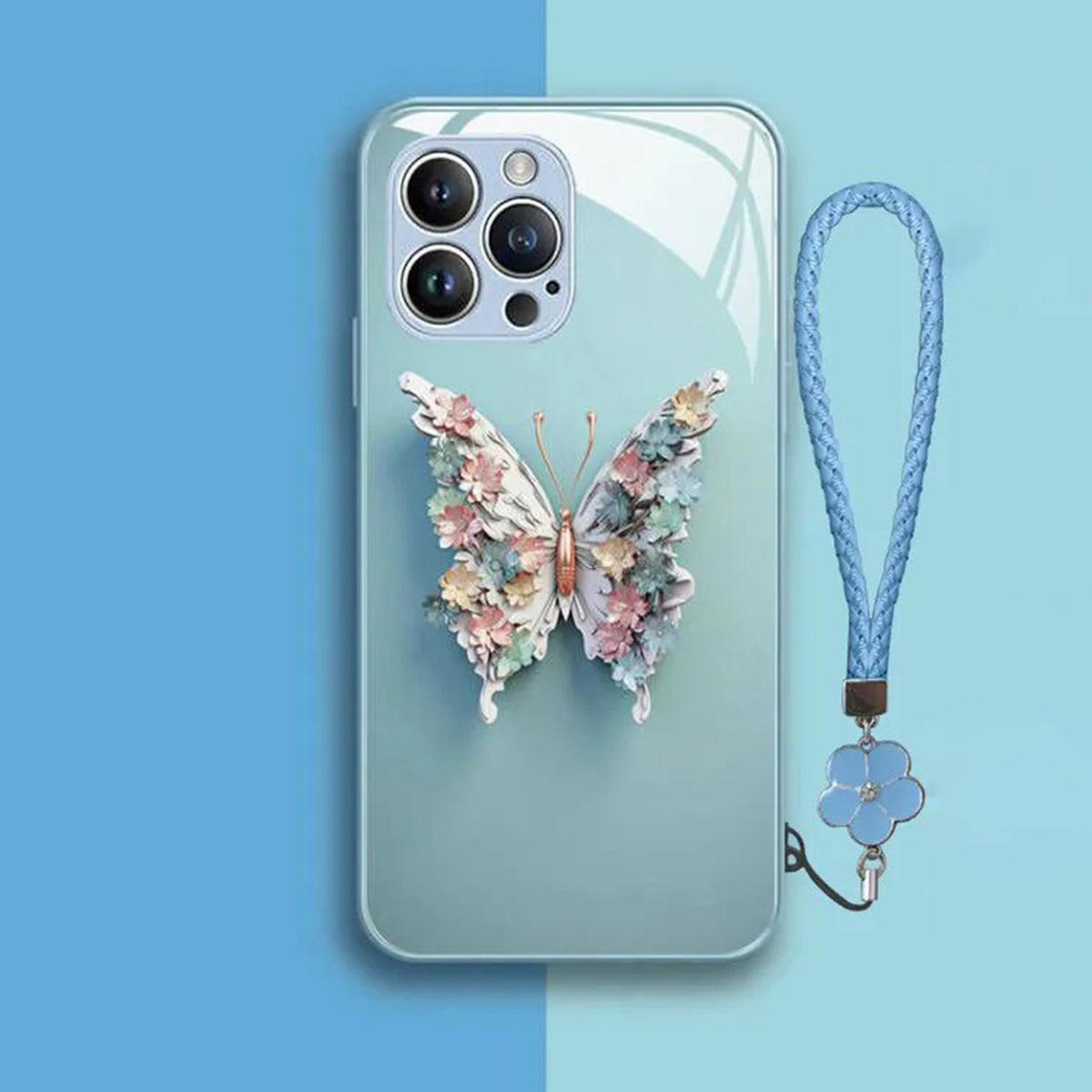 Flat 3D Butterfly Pattern Glass Cover for iPhone Floral Butterfly Pattern Case for iPhone 12 13 14 15 Girly Phone Cases Protective Cover