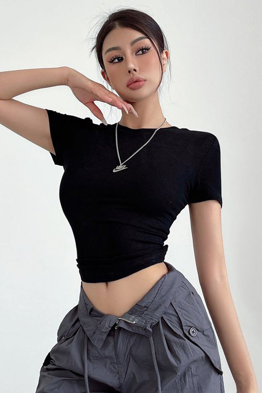 Women Fashion Stretch Short Sleeve Top Tee