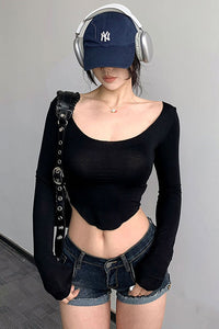 Sexy Women Long Sleeve Crop Top Tee