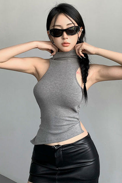 Women Fashion High Neck Vest Tank Top