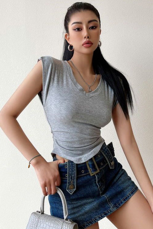 Women Fashion V-Neck Short Sleeve Top Tee