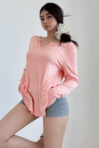 Fashion Women V-Neck Long Sleeve Tight Top Tee