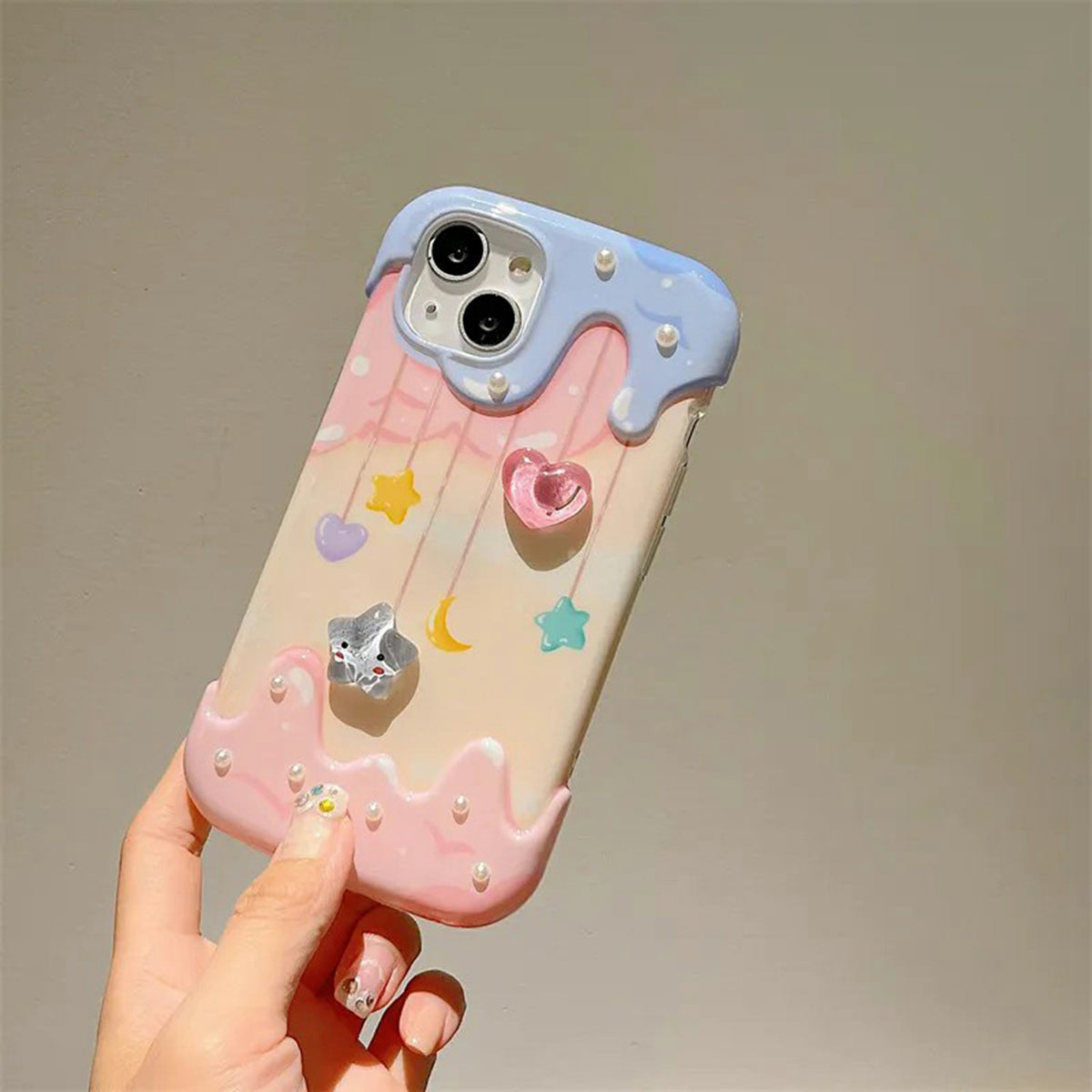 Melting Icecream Gradient Star Glittering Chic Case for iPhone 11 12 13 14 15 Back Phone Cover