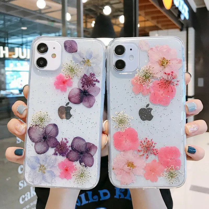 Case For Iphone With Real Flowers Transparent Mobile Phone Case For With Dried Flowers Protective Rubber Crystal Case Handmade Eternal Flower Art Case For Apple 11 12 13 14 15