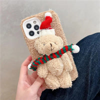 Cute Cartoon Christmas Bear Winter Fur Phone Case For iPhone 15 14 13 12 11 Pro Max Shockproof Soft Cover