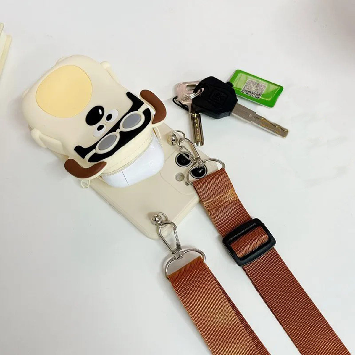Fashion Cartoon Three-Dimensional Funny Handdog Coin Purse Crossbody Strap Apple Phone Case