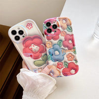 Cute Emboss Colorful Flowers Phone Case for iphone 11 12 13 14 15 Anti-drop All-inclusive Anti-knock Shockproof Cover