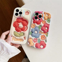 Cute Emboss Colorful Flowers Phone Case for iphone 11 12 13 14 15 Anti-drop All-inclusive Anti-knock Shockproof Cover